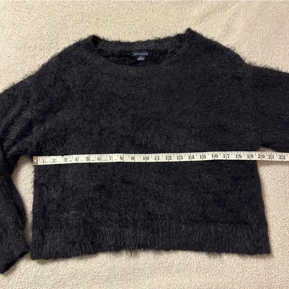 American Eagle Black Eyelash Knit Balloon Sleeve Sweater Fuzzy - Picture 6 of 9